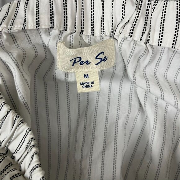 Per Se Womens Blouse Medium White Black Striped 3/4 Sleeve Off Shoulder Tunic - Picture 4 of 6